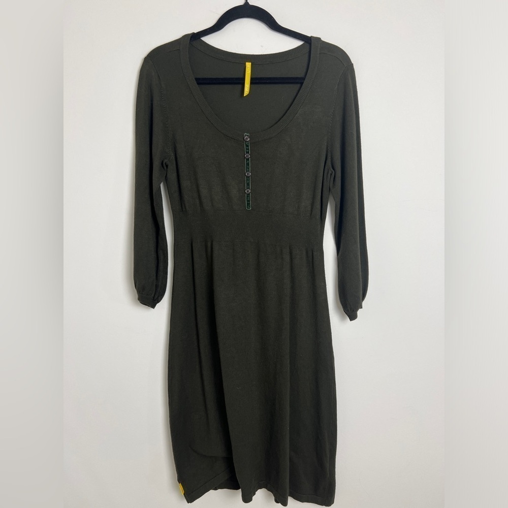 LOLE Dark Olive Green Long Sleeve Round Neck Sweater Dress Size M